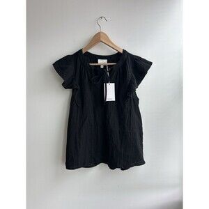 Andree By Unit Black Babydoll Flutter Sleeve Ruffle Top Gauze Size S NWT